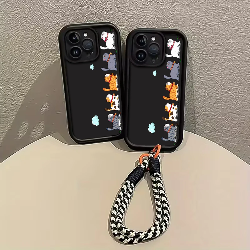 Katzen in Reihe Gurt-Seil-Handyhülle für iPhone 11 12 13 14 15 16 17 Pro Max 15 14 13 Plus 17E XR Stoßfeste Matte Silikonhülle – Detail 2