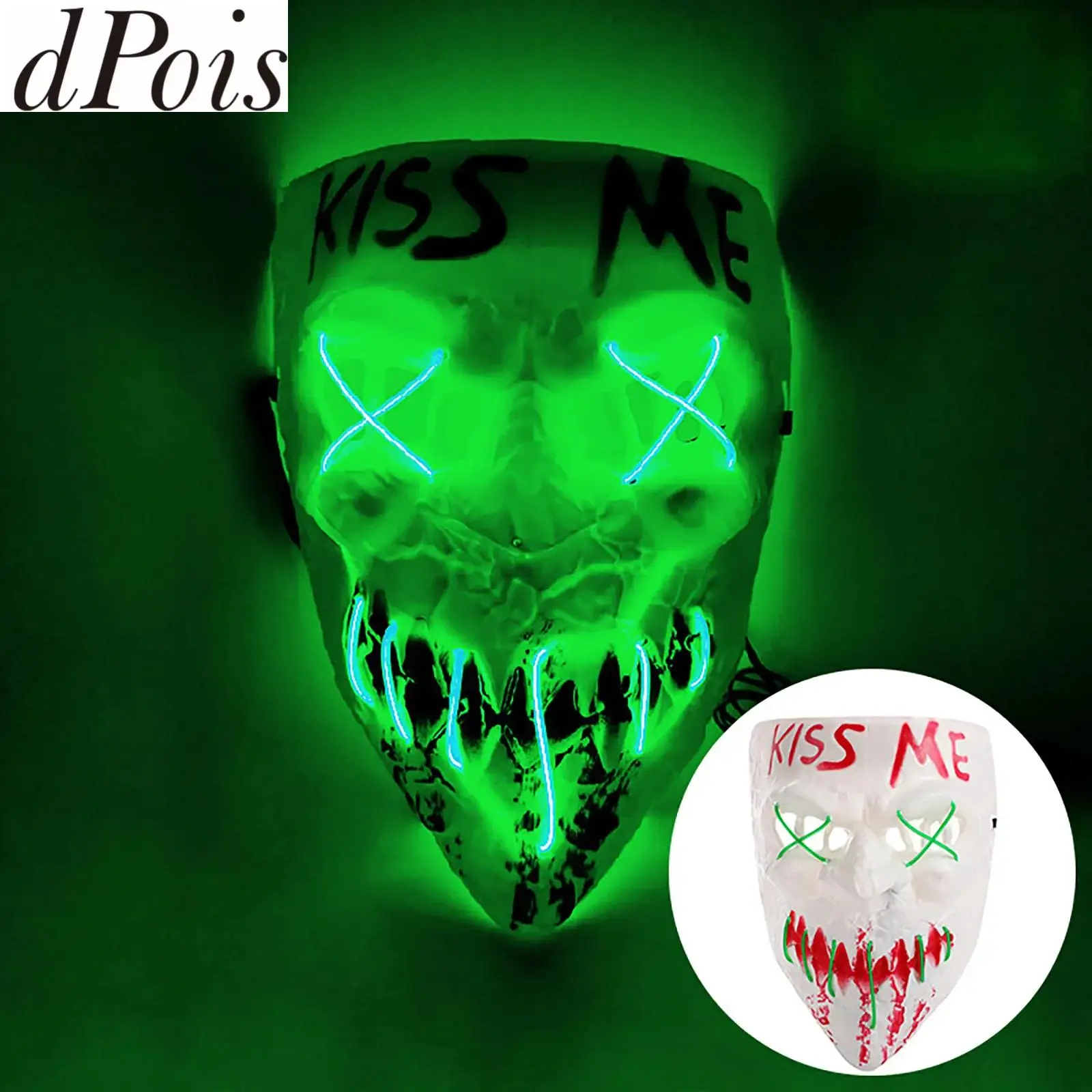Halloween Costume Mask Evil Smiley Horror Mask Wireless Glowing Scary Mask Adult Kiss Me Mask Full Face Cosplay Mask Scary Masqu