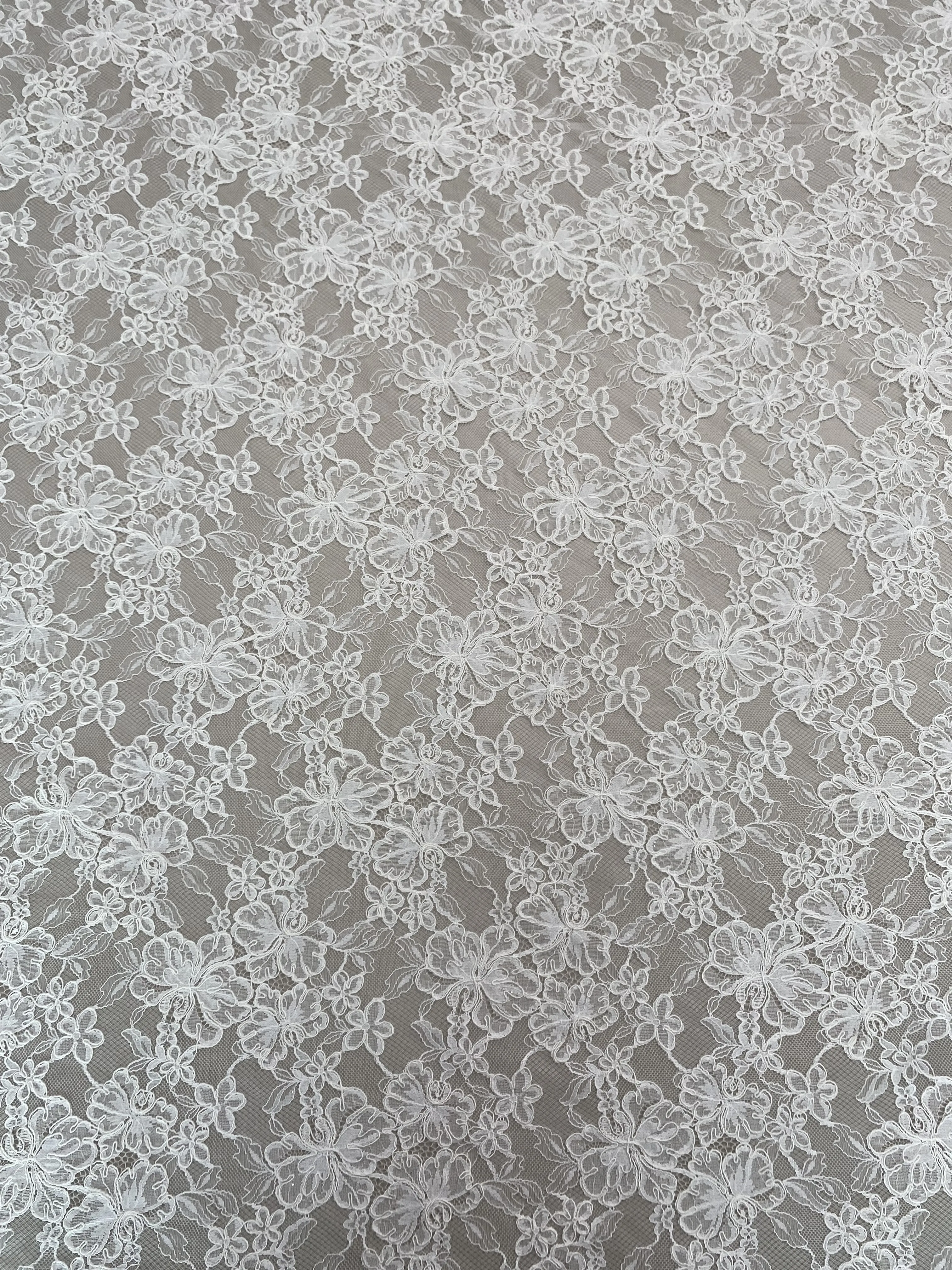 Ivory Chantilly Eyelash Lace Fabric, Bridal Wedding Dress lace with Sequins , 3 Meter Flower Lace Trim for Veil, Dress, Costume,