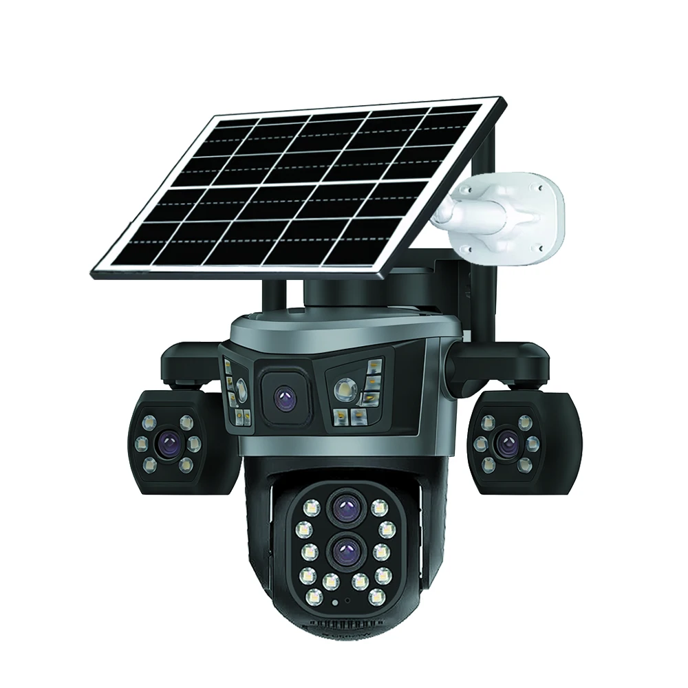 4G-Solarkameras, 5 Objektive, 4 Bildschirme, SIM-Karte inklusive, 100 MB Daten, kabellose IP-CCTV-Überwachungskamera, Smart-Home-Sicherheitssystem, AOV-Menschenerkennung, automatische Verfolgung,