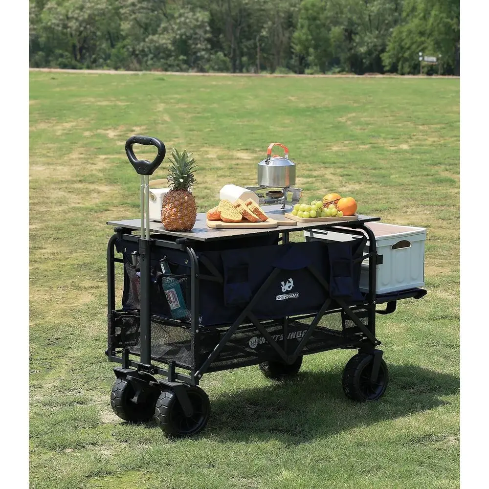 Collapsible Double Decker Wagon with Taiate, oldable Heavy Duty oldable Wagon Cart with Wheels, Beach Wagon or Camping, Sports,