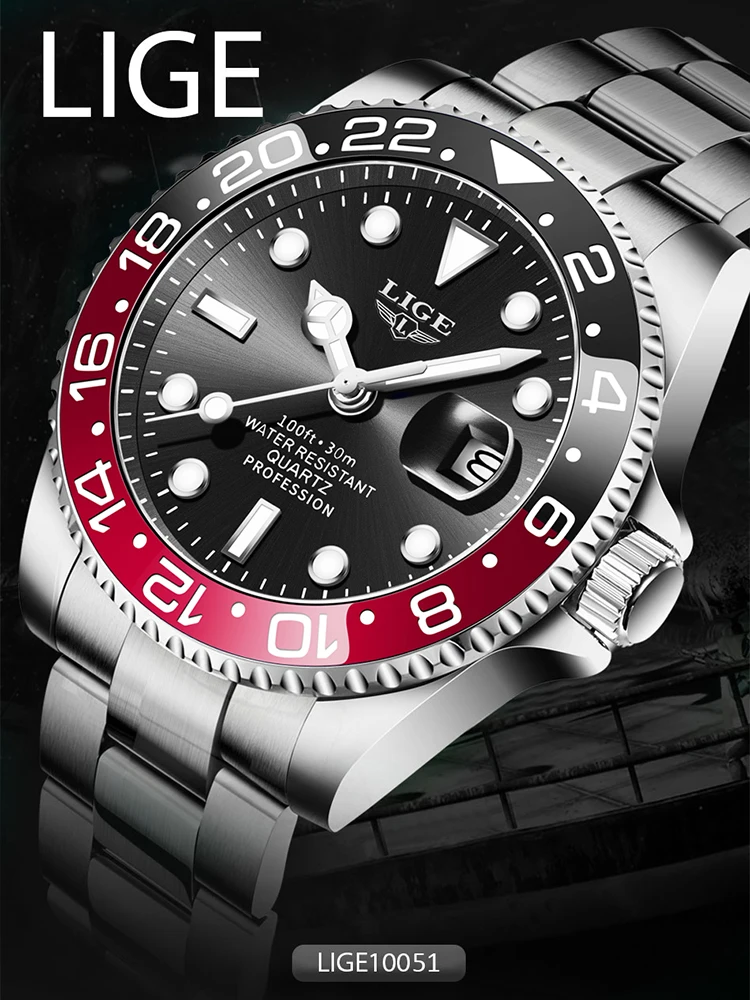 LIGE Brandneue Herrenuhren, leuchtende Edelstahl-Business-Quarzuhr, luxuriöse Uhr, wasserdichte Uhren für Herren, reloj hommes