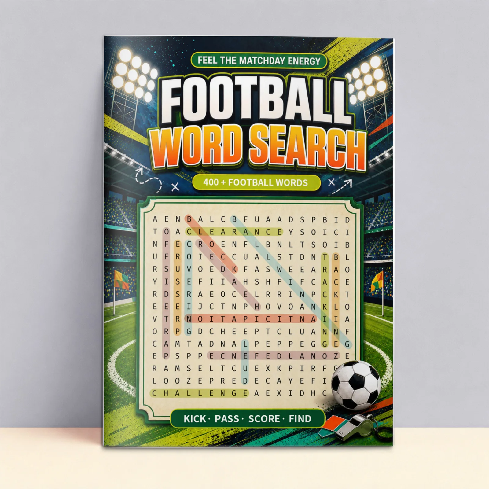 Football Word Search, 400+ Soccer Words on Players, Positions, Skills, Matches and Game Action for Fans
