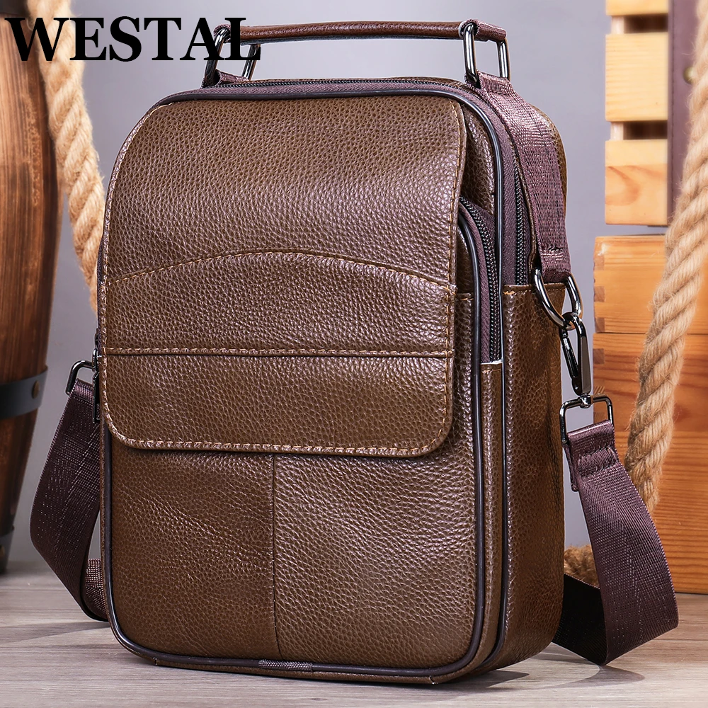 

WESTAL Shoulder Bag Husband Genuine Leather Messenger Crossbody Bags Hnadbags Bussiness Party For Man Side Sling Pocket Phone