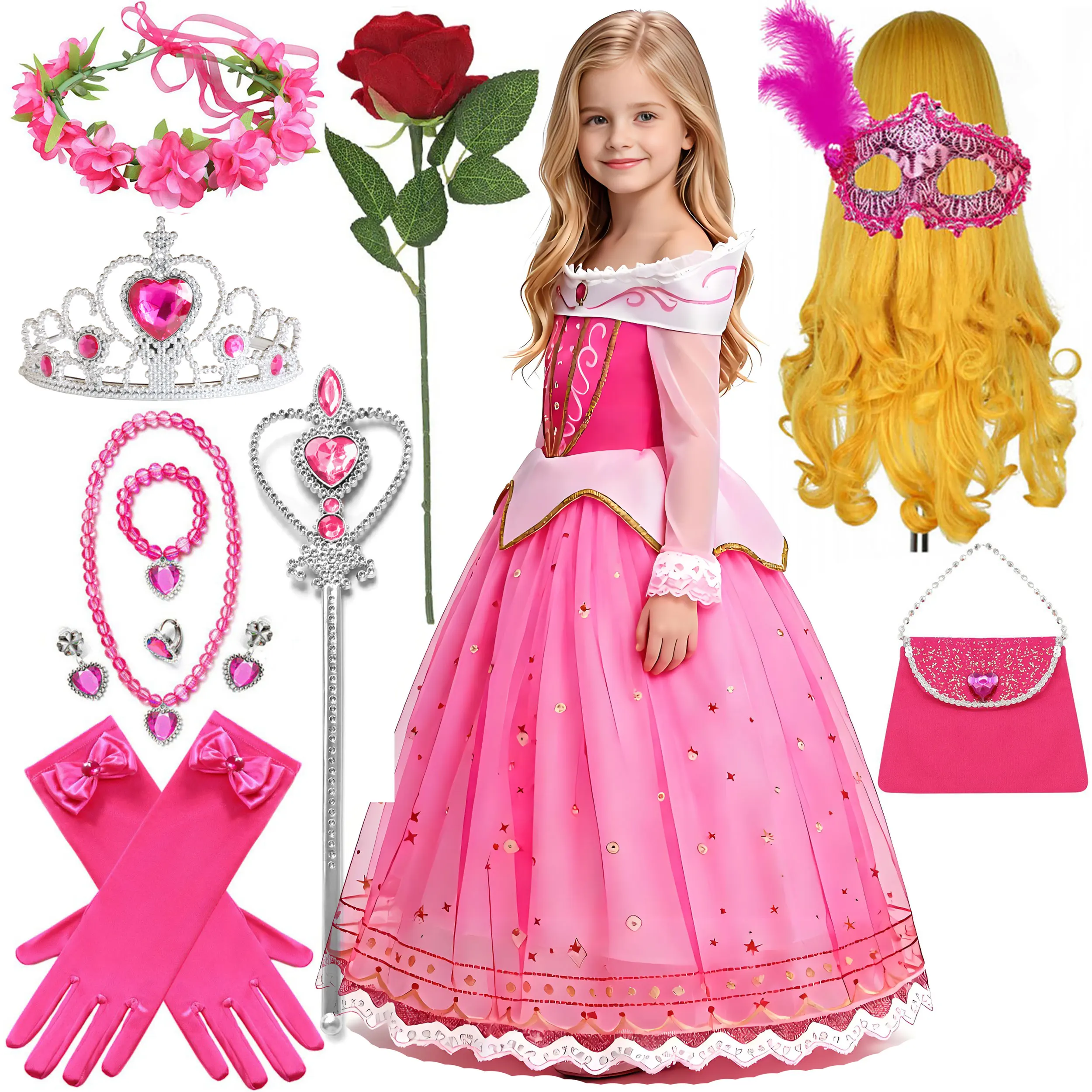 2026-halloween-holiday-party-carnival-classic-sleeping-beauty-princess-long-sleeve-rose-red-costume-one-shoulder-suspender-dress