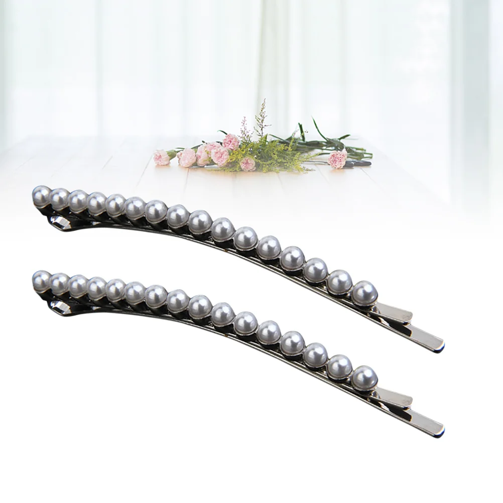 2pcs Manmade Pearl Hair Clips Short Barrettes Bobby Pin Hair for Ladies and Girls (Golden)