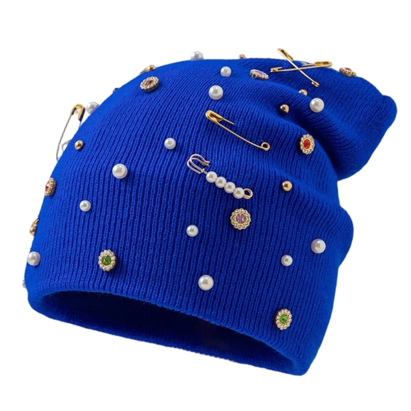 DXAE Unique Knit Hat Rhinestones Skull Caps for Trendsetting Warm Skull Caps Knitted Hat Party Club