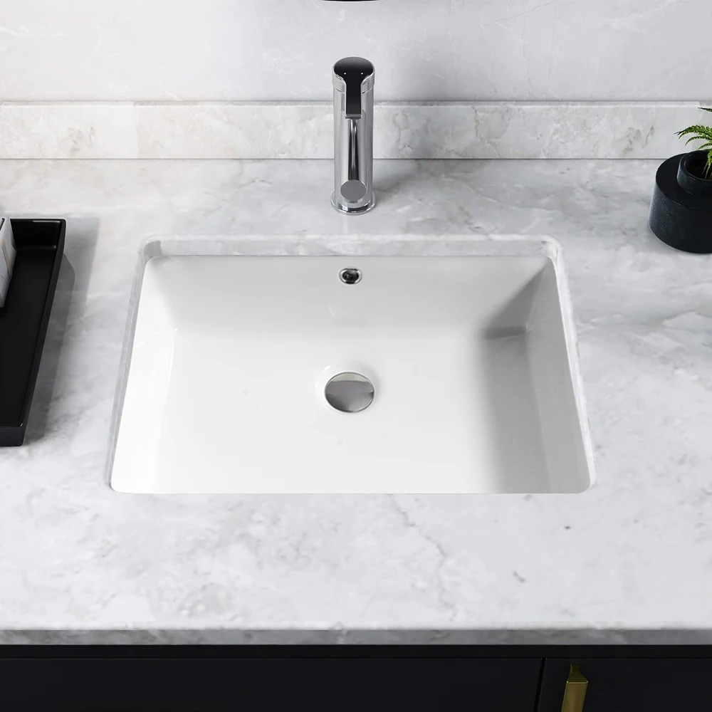 

1pc Undermount Sink Bathroom Rectangular - 19"x 13" White Porcelain Ceramic Rectangle Vessel Sink, 20 Inch Under Counter Lavator