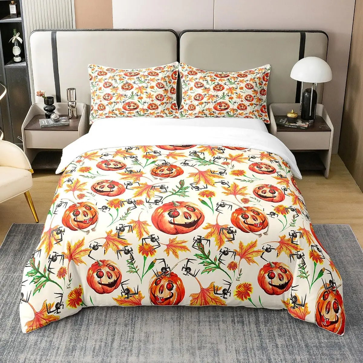 Spider Comforter Halloween Duvet Cover Set Full Size Kids for Boys Girls Teens Pumpkin Bedding Set Duvet Set Room Decor 3Pcs