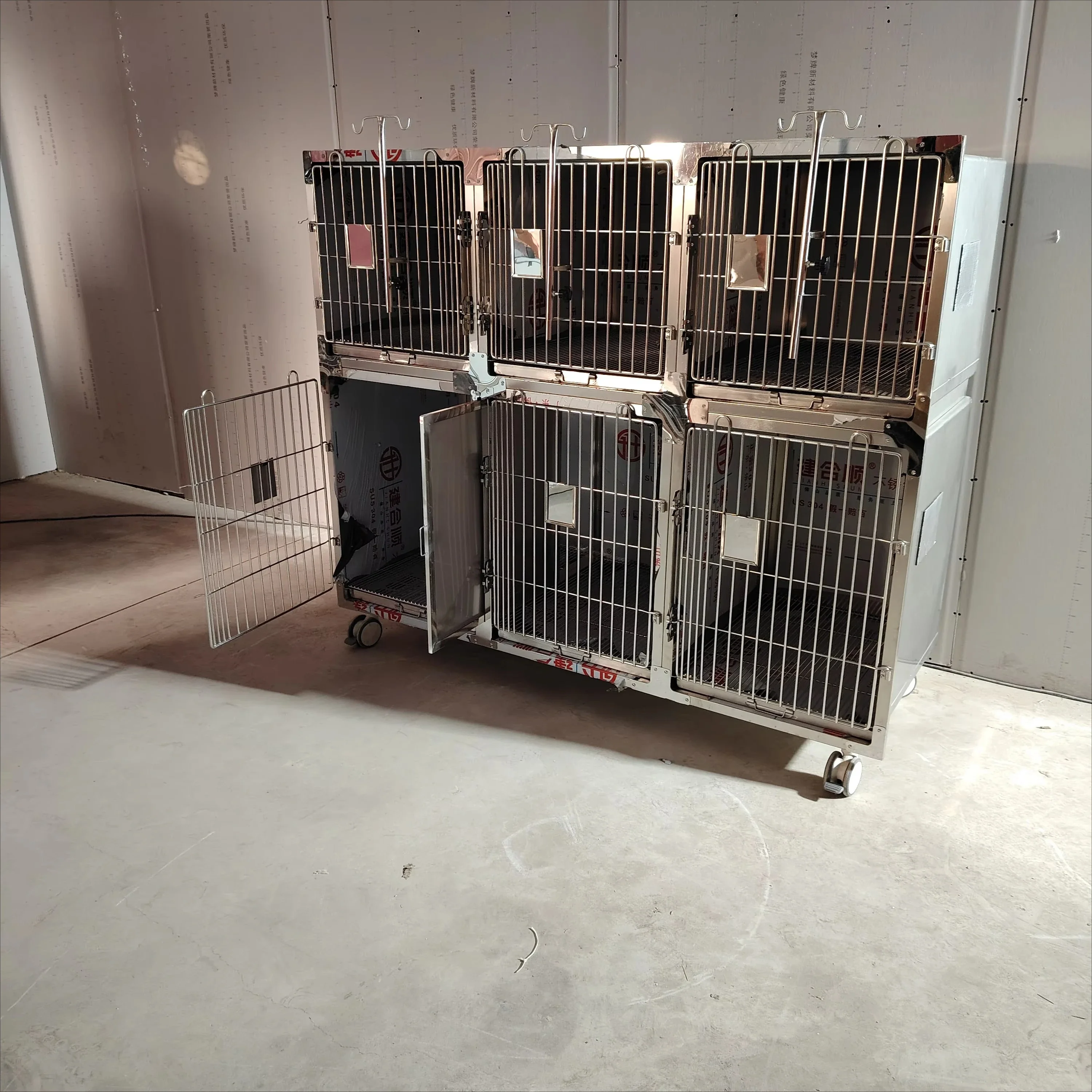 Luxury Combination Veterinary Cage Large Size Solid Style Stainless Steel Button Closure Classic Design Box Packaging