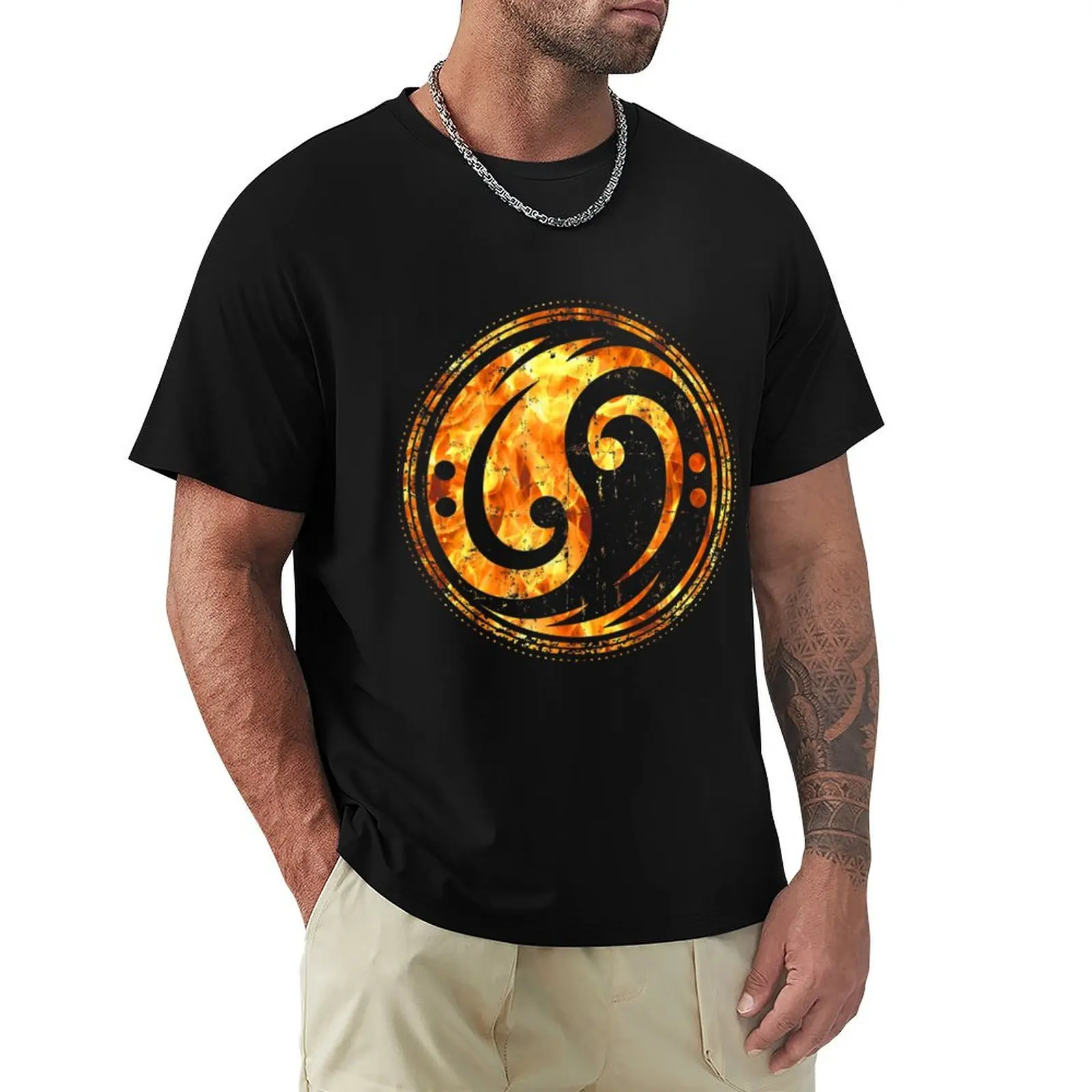 

Bass Guitar Clef Yin Yang Flames for Bassist & Bass Player T-Shirt Aesthetic clothing customs oversized mens clothing