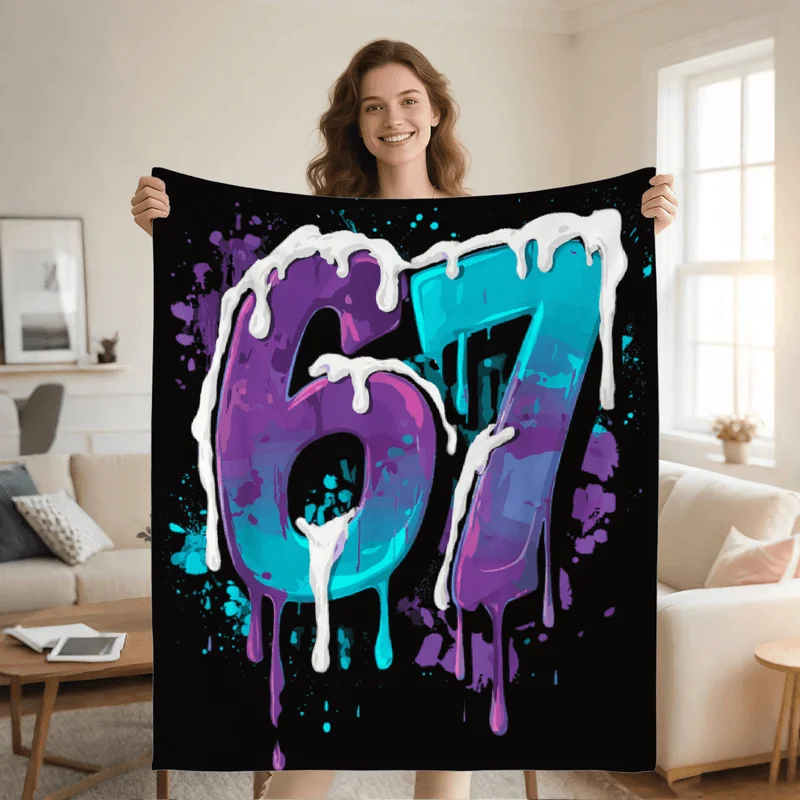 Number 67 blanket - Flannel four-season bedspread - Party decoration, charming gift, machine washable sofa  Washable Couch