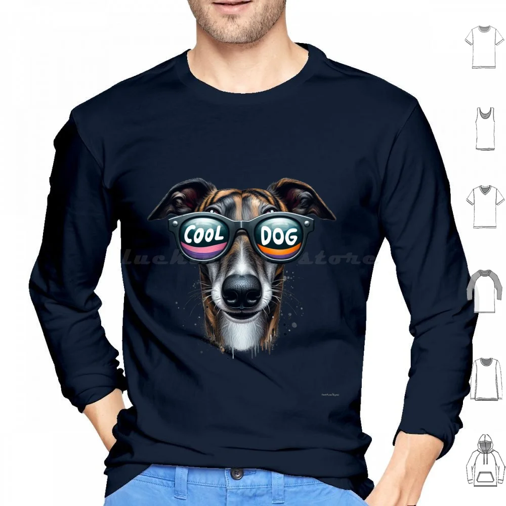 Cool Brindle Greyhound Wearing Sunglasses Hoodie cotton Long Sleeve Cool Greyhound Wearing Sunglasses Cool Greyhound Cool