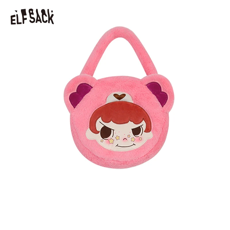 ELFSACK 2025 وصل حديثًا ربيعًا [Ai Maomao] حقيبة يد وردية من القطيفة للنساء حقيبة بناتي كرتونية لطيفة