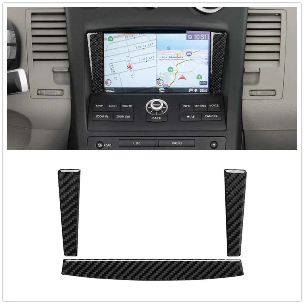 

For Nissan 350Z 2003-2007 2008 2009 Carbon Fiber GPS Navigation Panel Frame Trim Center Console Screen Cover Sticker Bezel