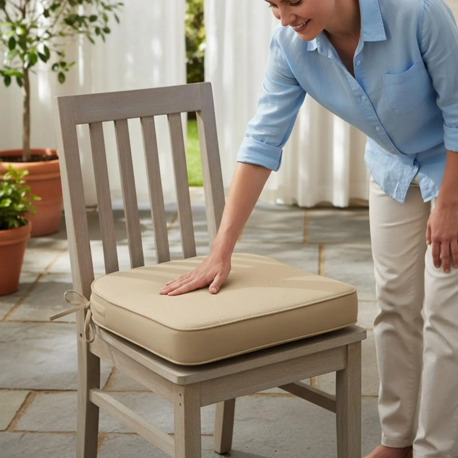 Waterproof Patio Seat Pad Supportive Firm Support Foam Pad Foam Patio Chair Pad Easy to Clean Dining Chair Pad with Ties - view 6