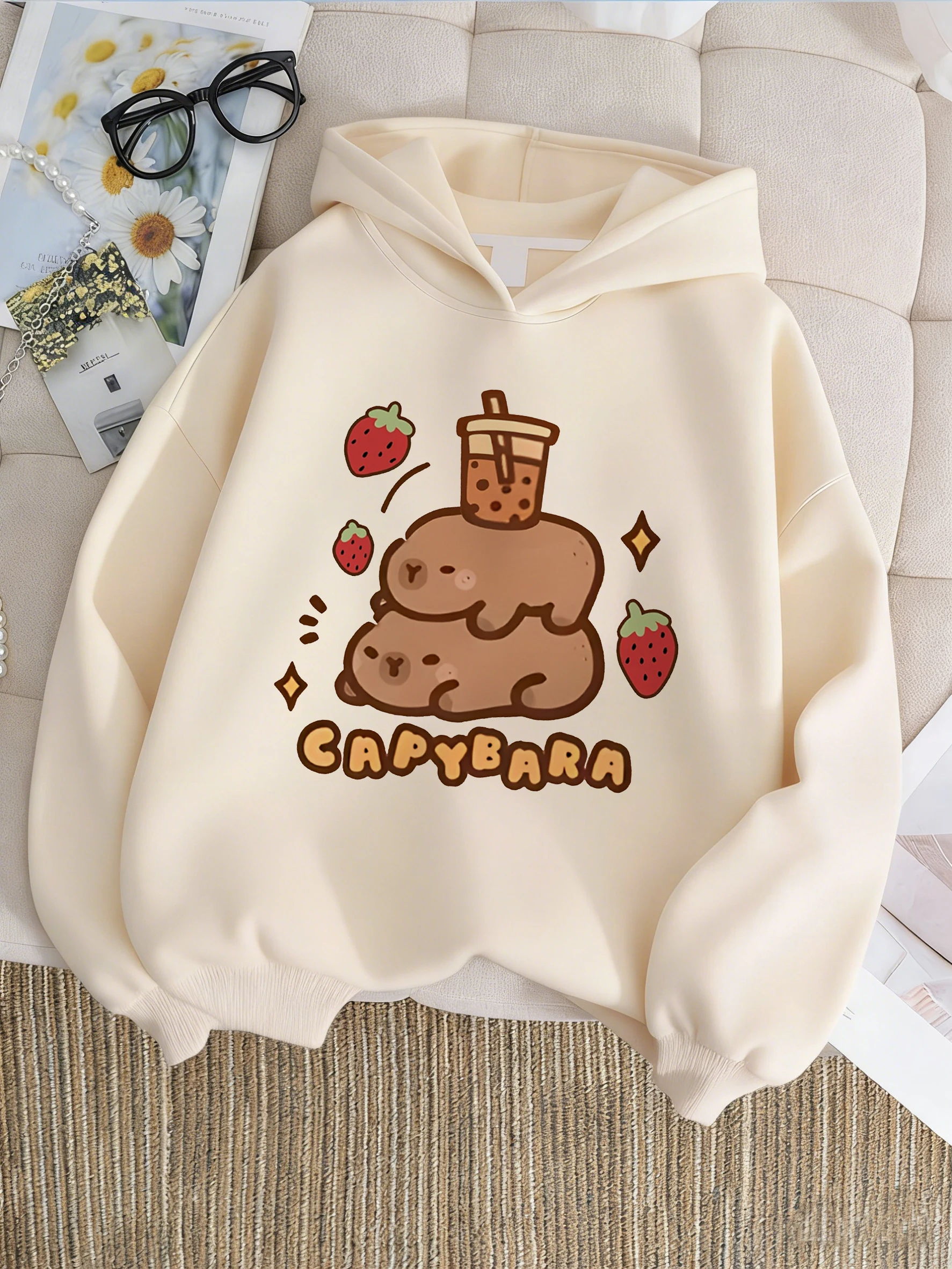 Langärmliges Kinder-Kapuzenpullover mit Capybara-Print für Mädchen, süßer Kapuzenpullover für Jungen und Mädchen, lässige Herbst-Hoodies