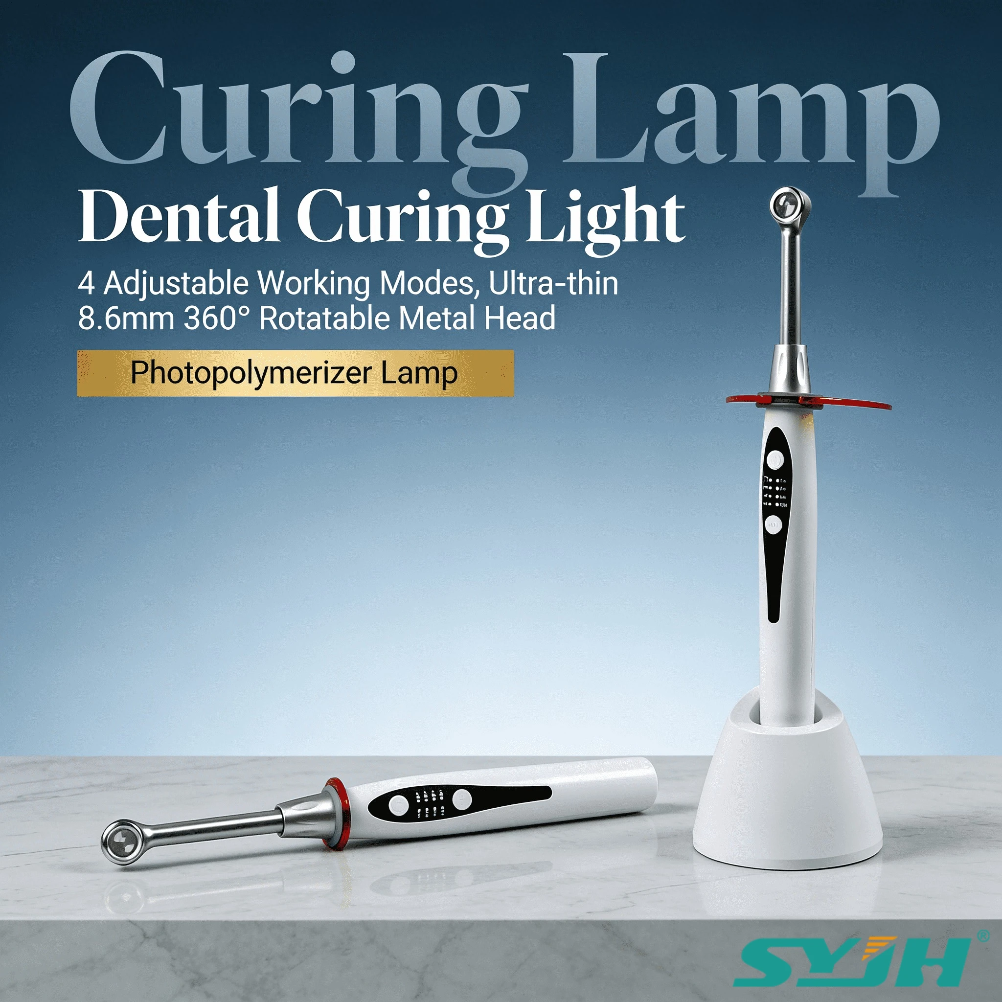 Lámpara de Curado Dental 1Sec X Cure PRO, 4 Modos de Trabajo Ajustables y Ultrafina de 8.6mm 360 °   Lámpara de Fotocurado con Cabezal Metálico Giratorio