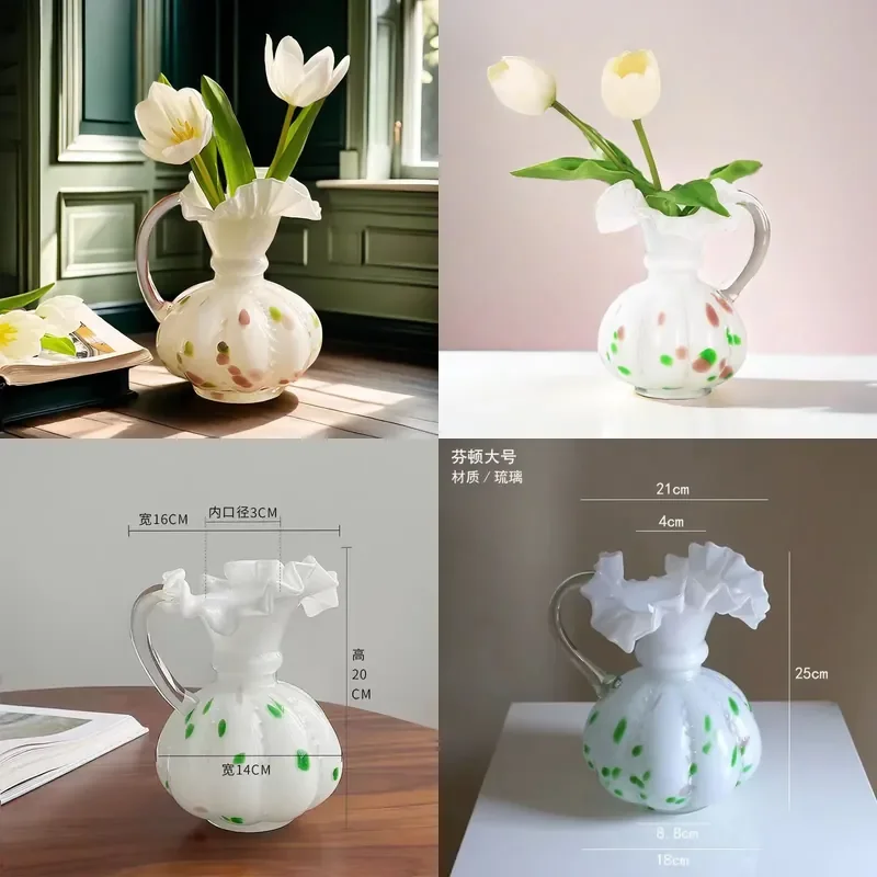 French White Medieval Glass Vase Luxury Hydroponic Flower Arrangement High End Entrance Decor