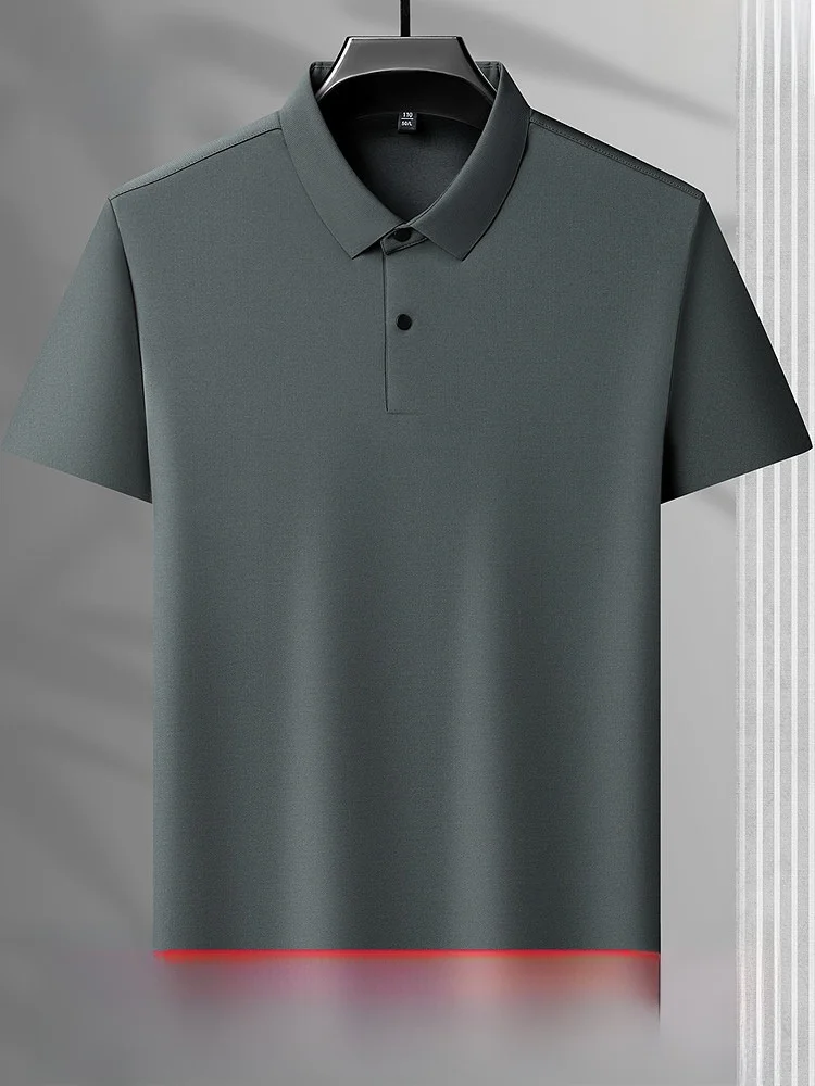Hengyuanxiang Men's Short Sleeve  Shirt Pure Color Button Casual Silk T-Shirt Fashion Urban Style Summer New Arrival