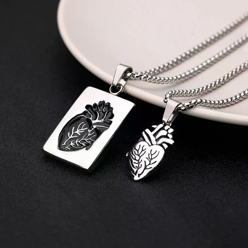 Couples Heart Shape Pendant Necklace Jewelry Men Women Stainless Steel Lovers Valentine's Day Gold Color Collar Necklace Gift