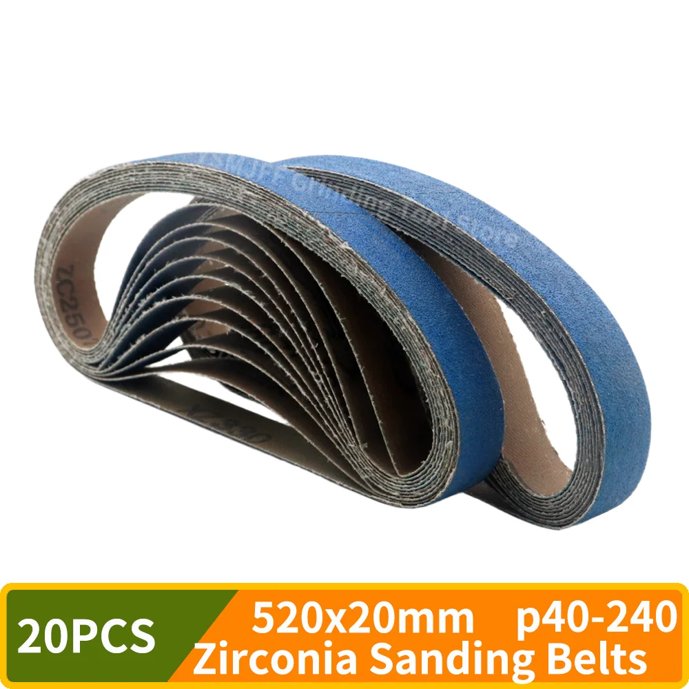 20 Pcs 520x20mm Blue Zirconia Sanding Belts P40-P240,Hard Cloth Backing Abrasive Belts for Metal Polishing Woodworking Derusting
