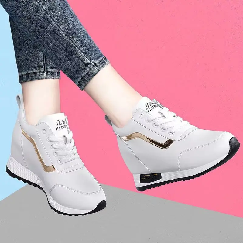 Hot Sale Hidden Heel Women's Shoes Casual Fashion High Quality 2025 New Leather Korean Version Thick Bottom Women Sports Shoes