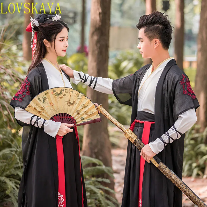 Women Ancient Chinese Hanfu Oriental Swordsman Outfit Embroidered Couple Han Dynasty Dance Performance Party Cosplay Costume