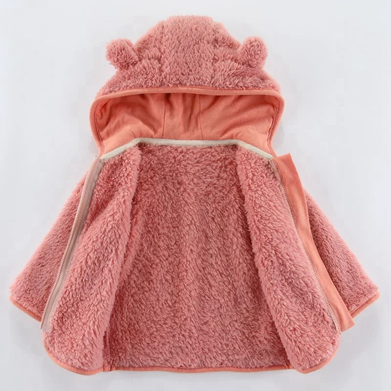 Baywell Cute Bear Baby Girls Boys Jacket Plush Sweater Autumn Winter Keep Warm Outerwear Zipper Hooded Coat 0-2 Years Clothes