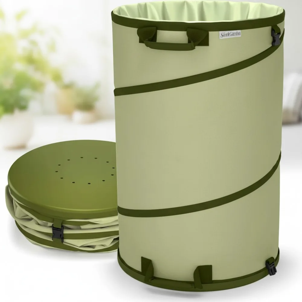 

Collapsible 30 Gallon Garden Waste Bag - Pop-up Canvas Leaf Holder with Drain Holes & Handles