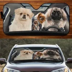 Funny Pekingese Dog Family Driving Dad Mom Child Dog Lover Car parasole, Car Window Sun Cover per Pekingese Dog Mom, Car Windshi