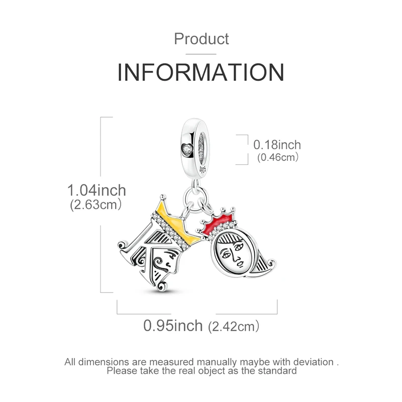 الأصلي 925 فضة سحر الخرزة K & Q الملك والملكة بوكر قلادة صالح الأصلي أساور قلادة DIY بها بنفسك اكسسوارات هدية #3