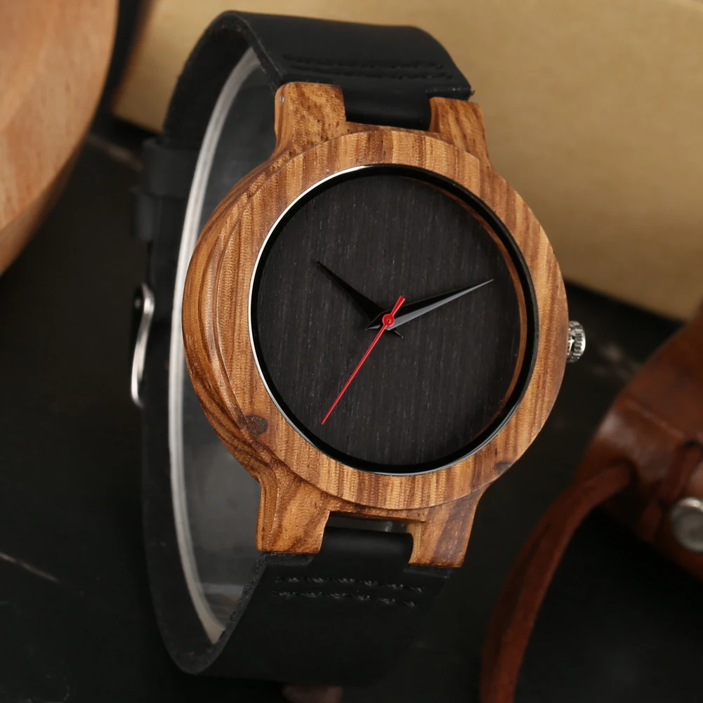 Reloj de madera de bambú Natural para hombre, cronógrafo de cuero, esfera negra/café/verde, Estilo Vintage