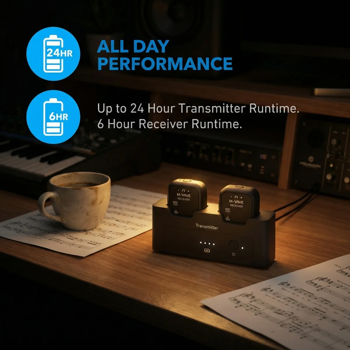 M-VAVE WP-12 Wireless In-Ear Monitor System – 1 Transmitter & 8 Receivers, 2.4GHz, 24bit/48kHz, 3ms Latency, 30m Range