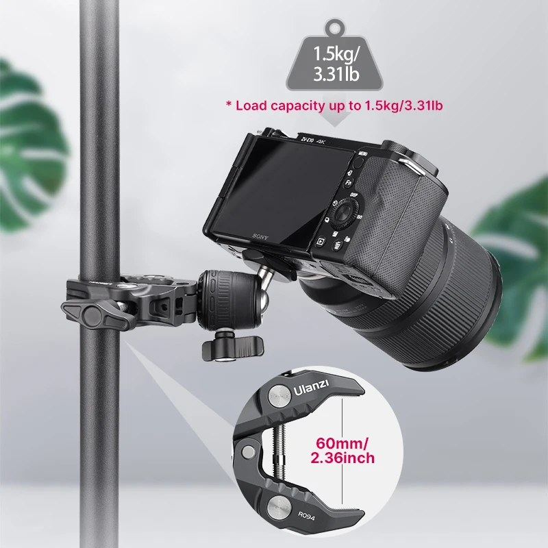 Ulanzi R099 Super Clamp con Mini testa a sfera a 360 ° staffa a morsetto a sgancio rapido supporto per treppiede 1/4 Clip a vite per fotocamera DSLR