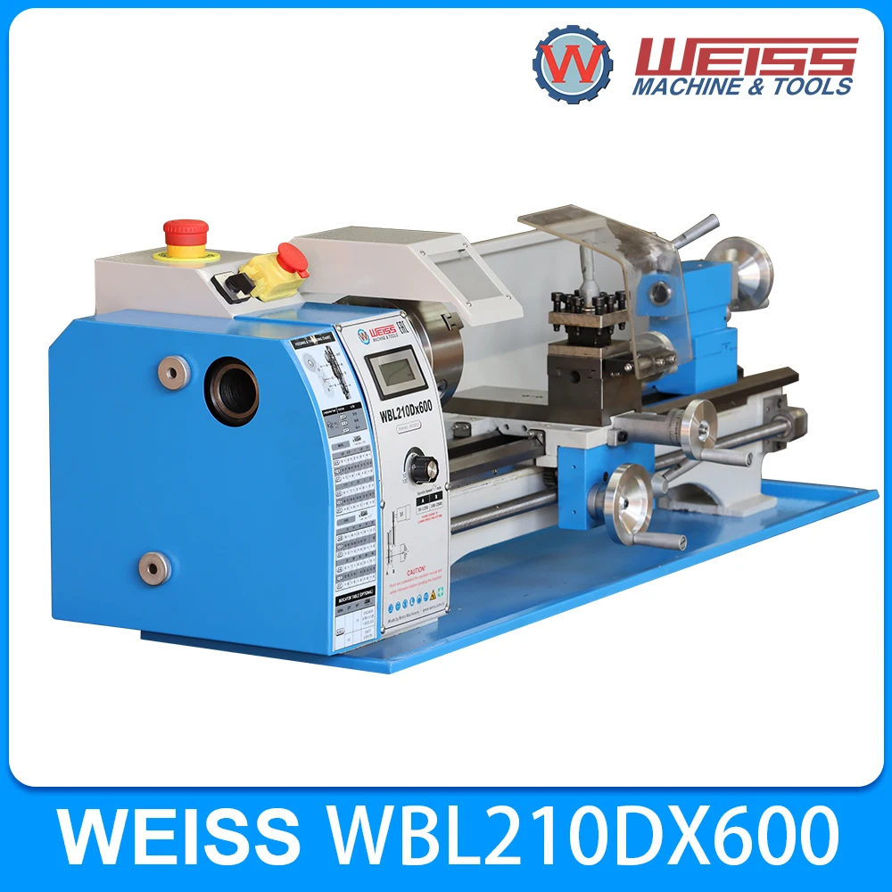 WEISS benchtop metal lathe WBL210D 600mm metal lathe 38mm spindle bore 6mm thickness spindle 1100W BLDC motor variable 2500rpm