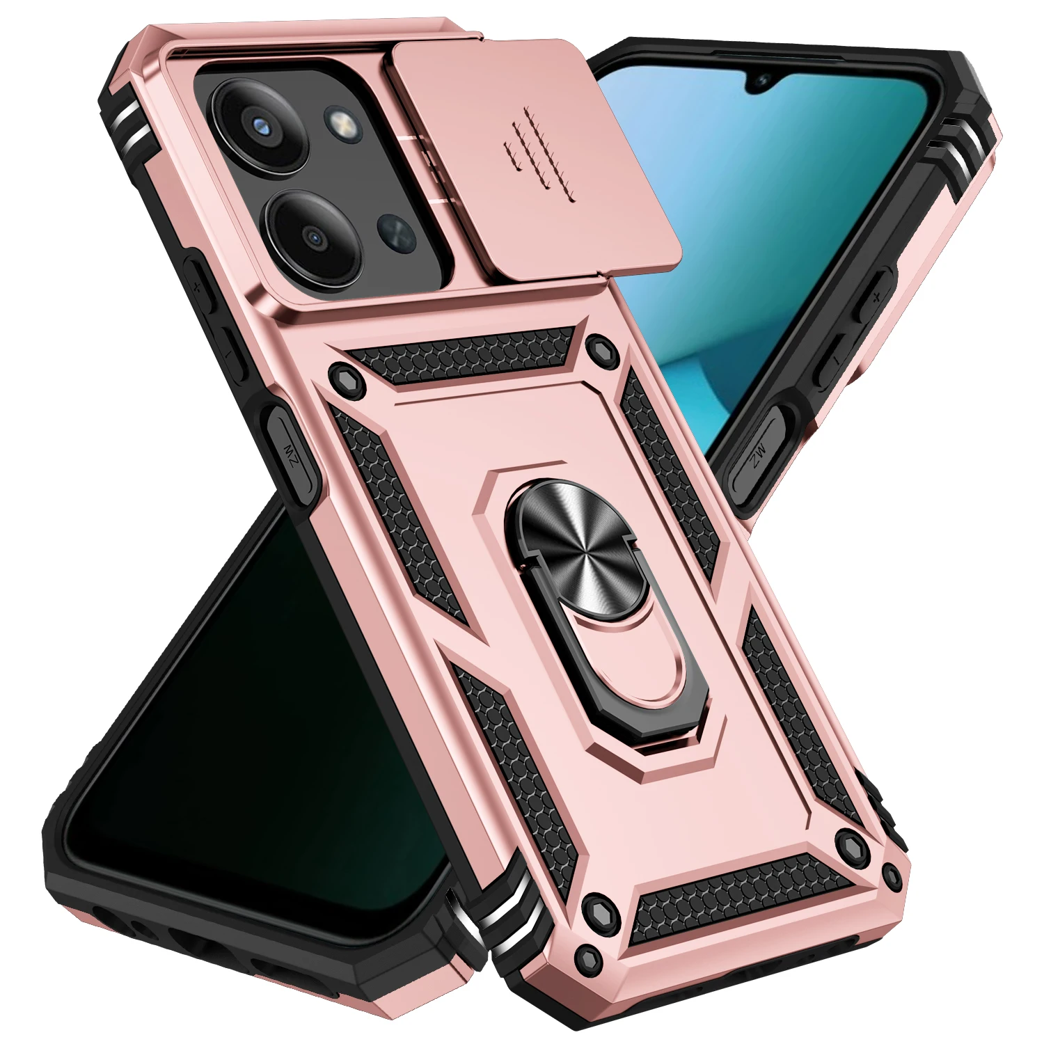 Rüstung Stoßfest Fall Für Xiaomi Redmi 15C 4G 5G 173,2mm Metall Ring Halter Schiebefenster Kamera objektiv Schutz Zurück Abdeckung