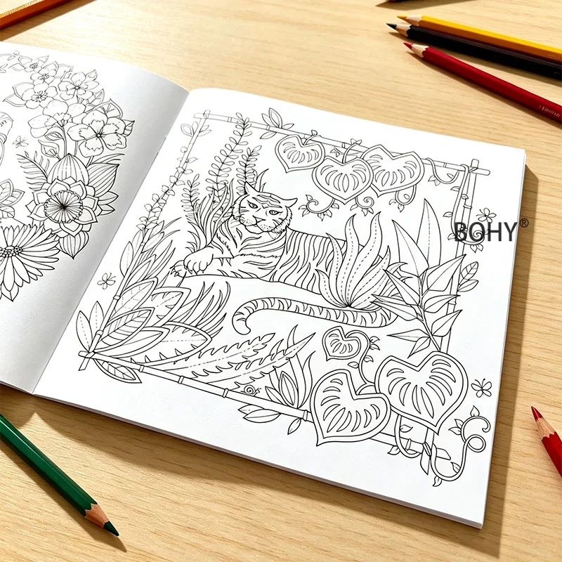 1 Forest Animal Quietly Coloring Album, Include Theme Line Drafts As Foxes/jellyfish/lions and Plant Patterns, Total of 24 Pages