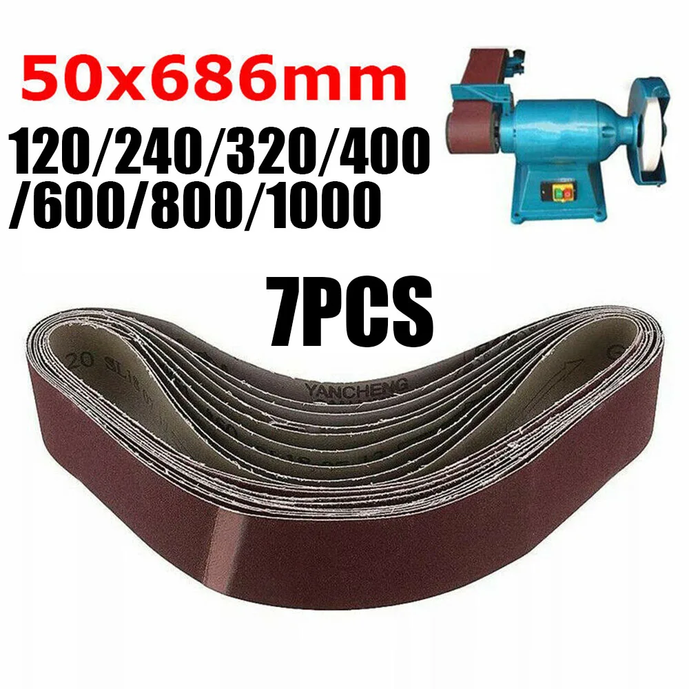 7PCS 50x686mm Sanding Belt Set For Metal And Wood Grinding Sander 120 To 1000 Grit Variety For Workshop And DIY Projects