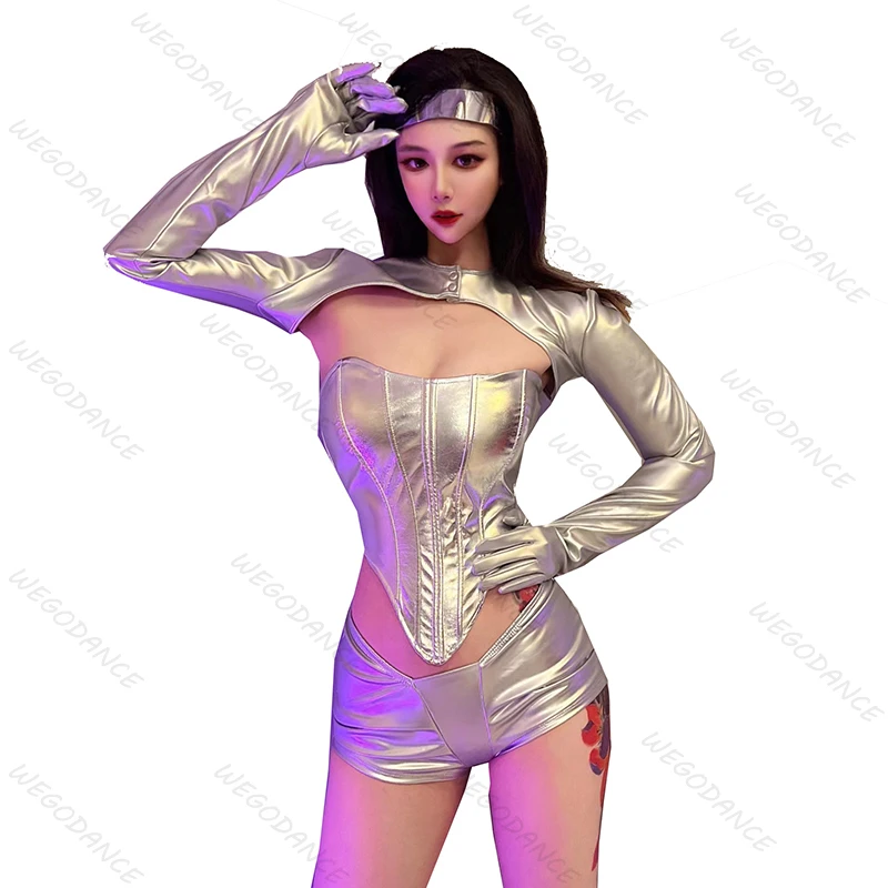 

New Bar DS Future Woman Warrior Performance Clothing Gogo Girls' Silver Nightclub Dancer Costume