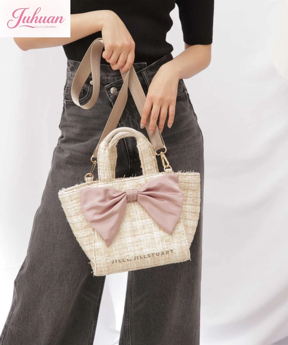 Tas Tangan Wanita Komuter Harian Kapasitas Besar Jepang Tas Kurir Dekoratif Pita Lolita Tas Anak Perempuan Berlayar Kain Manis dan Lucu