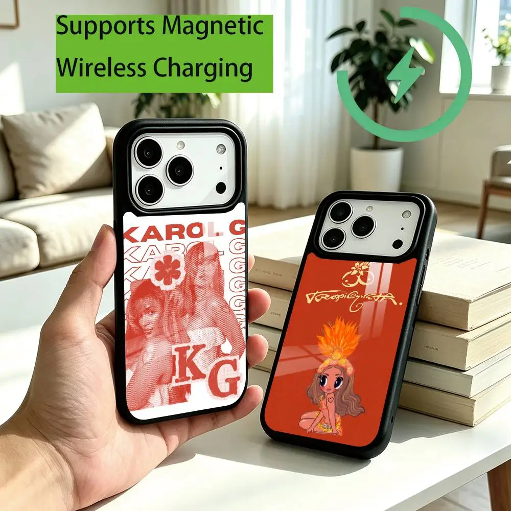 S-Singer Tropicoqueta Karol G Phone Case For iPhone18,17,16,15,14,13,12,11 Plus,Pro Supports Magnetic Wireless Charging Gift