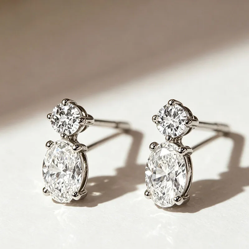 IGI Certified 1CT Each Oval Cut EF VS-VVS Lab Grown Diamond Dangle Stud Earrings 950 Platinum Push Back Fine Jewelry