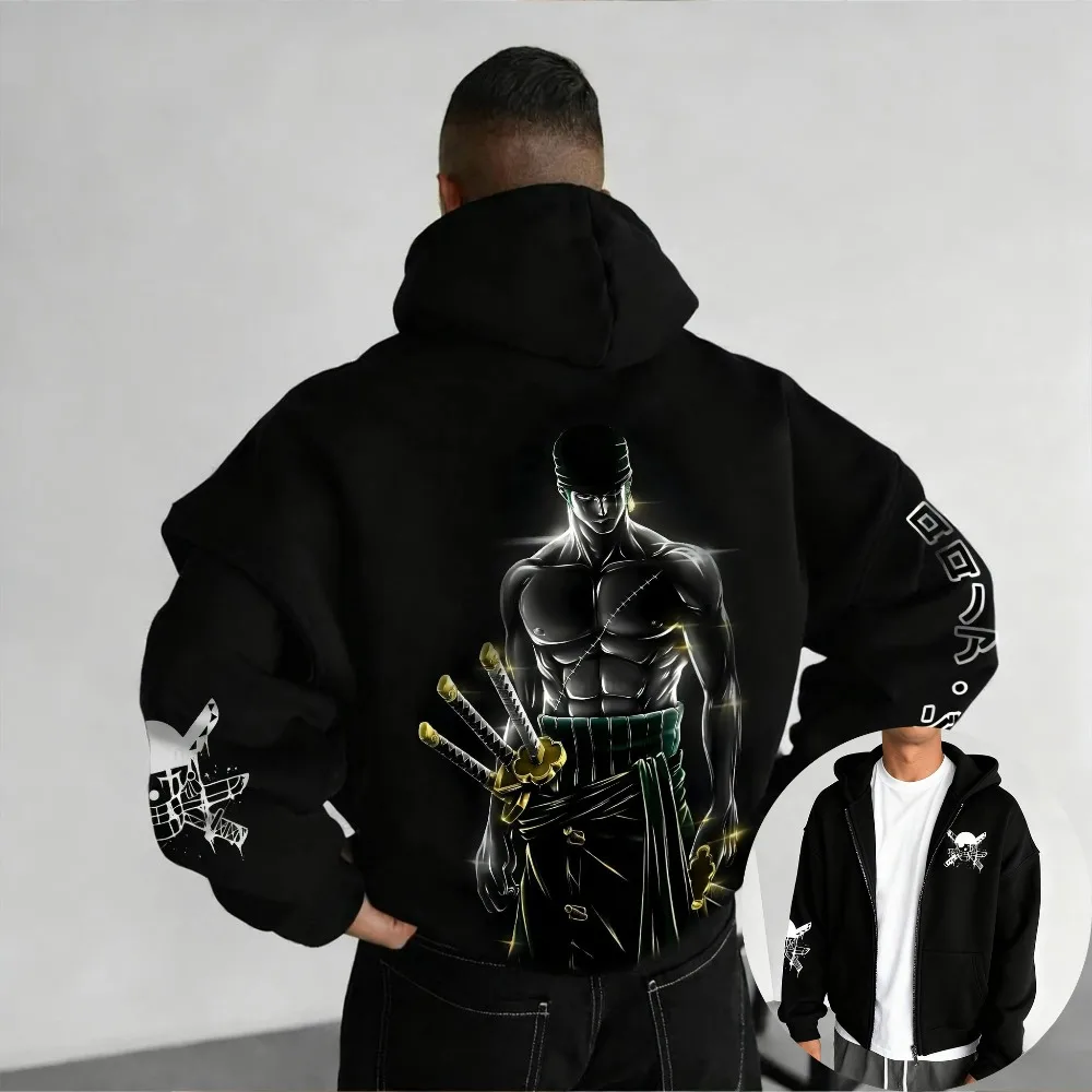 قطعة واحدة رائجة البيع الرجال قلنسوة بسحاب 2026 الربيع/الخريف جديد أنيمي الملونة المطبوعة الهيب هوب سترة فضفاضة غير رسمية