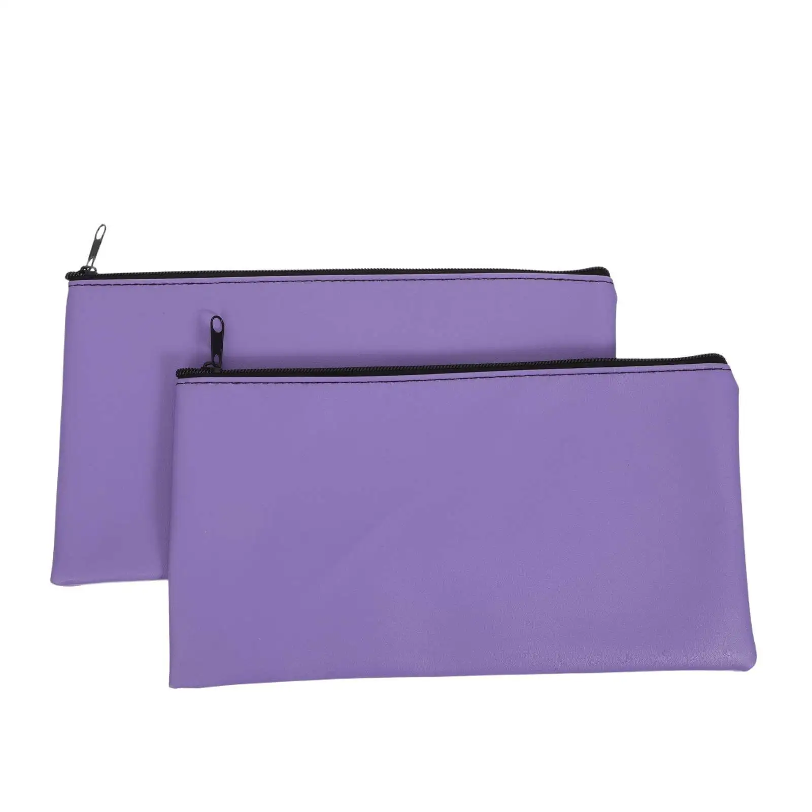 

2Pcs PU Zippered Money Pouch Compact Security Cash Wallet for Business Receipts Office Documents Coins Bills Travel