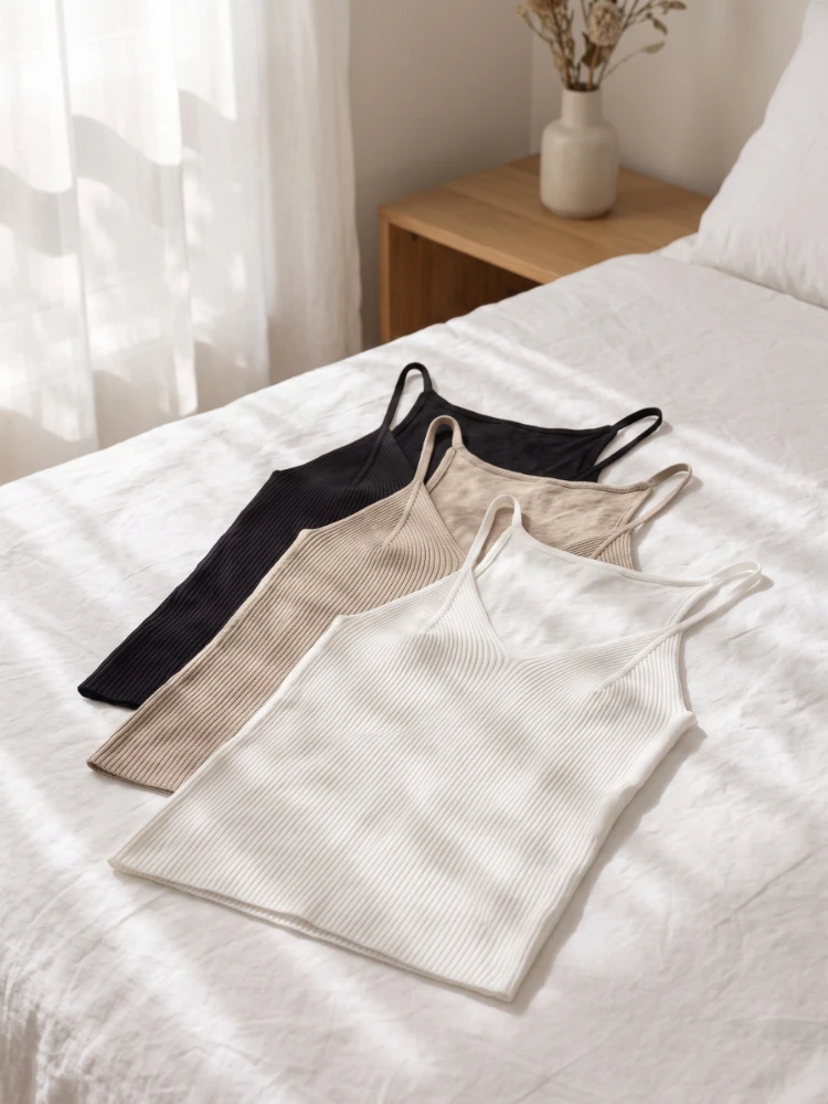 Fashion Versatile Base Layer Knit Women Tank Tops 2026 Summer Style Sleeveless Vest Solid Color Slim Fit V Neck Knitted Cami