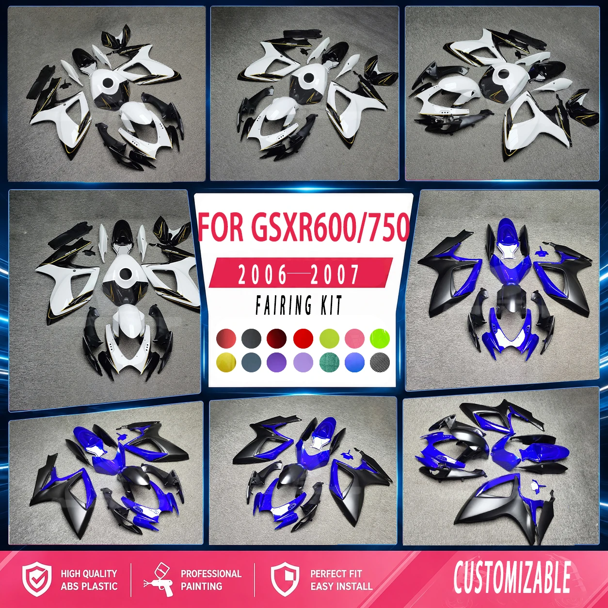 Body Parts Fairing Kit 2006 2007 GSXR600 750 Motorcycle Injection Fairings Panel Set Bodywork for 06 07 GSXR750 600