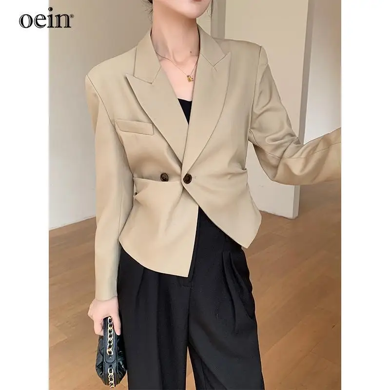 [oein] Spring Style Design, Temperament, Waist Cinching Suit, Women's Top, Workplace Wear, Short Suit Jacket