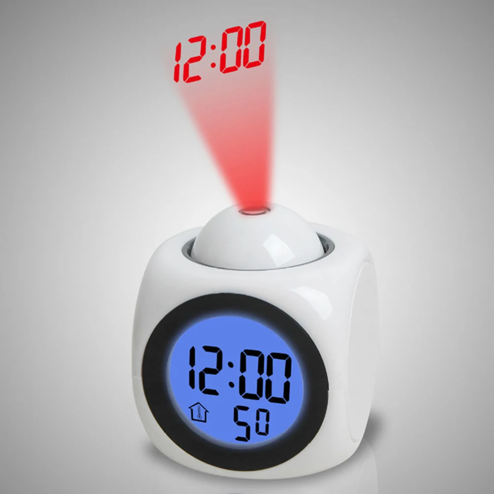 Projection Alarm Clock LED Voice Talking 12 24 Hour Snooze Chime Red Digits Wall Ceiling Display Temperature 5 Sounds 10