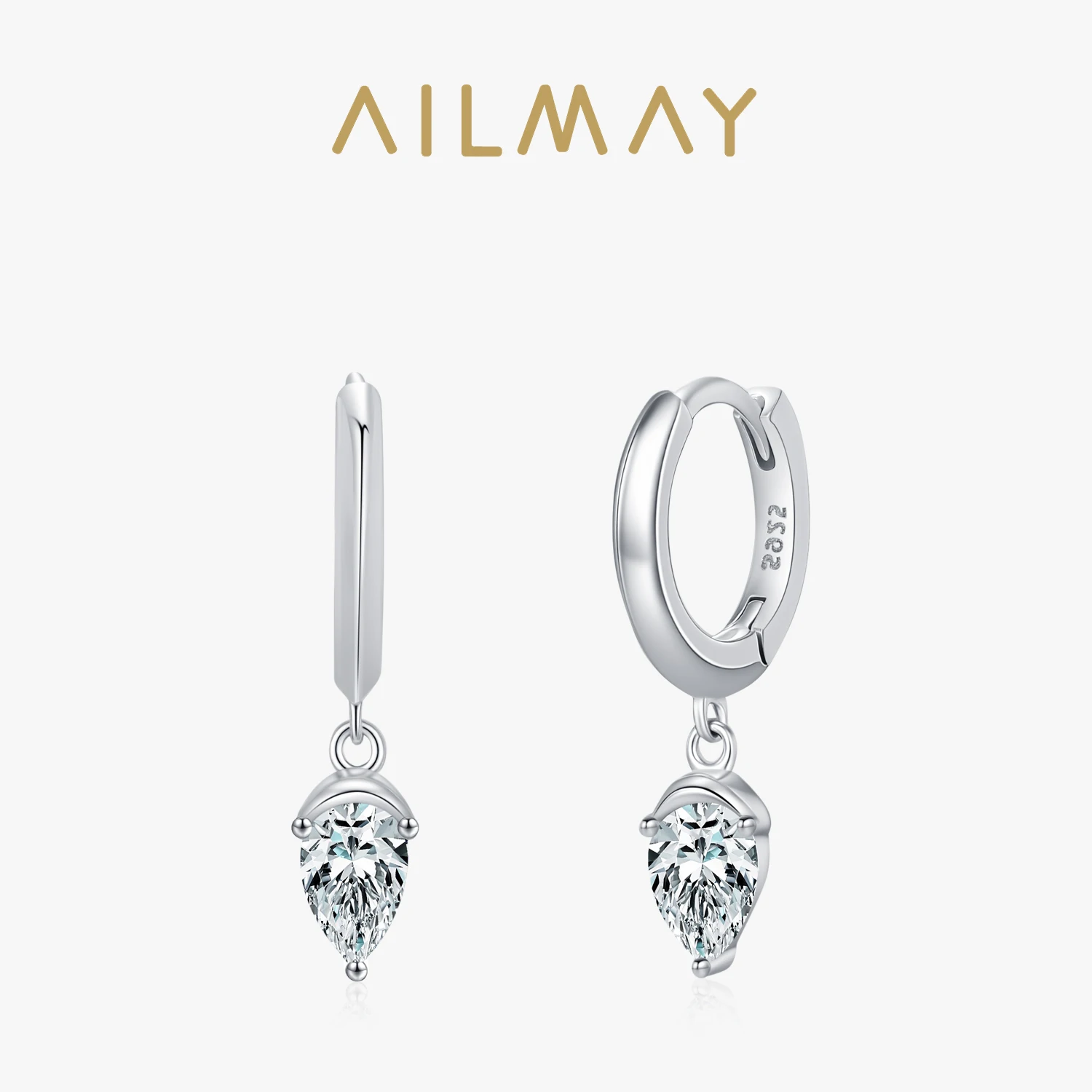 

Ailmay 925 Sterling Silver Exquisite Water Droplet Shaped Zircon Dangle Earrings For Women Wedding Party Jewelry Gift